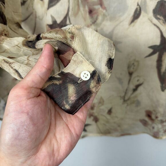 LRL Ralph Lauren Georgette Split Neck Tunic Petite L Tan Floral Sheer Fairy Boho - Picture 8 of 15